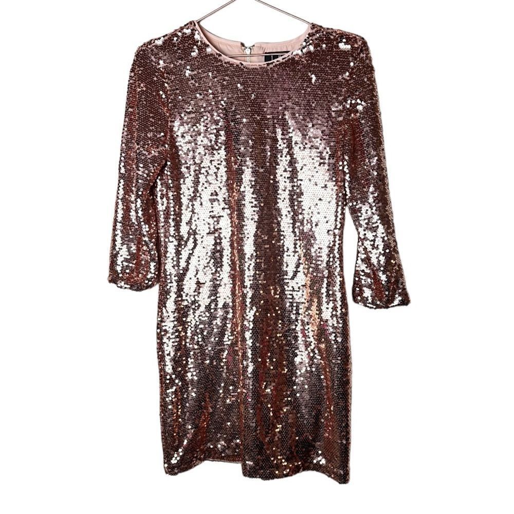 EUC Lulu’s Gold Sequined Shift Mini Dress Small